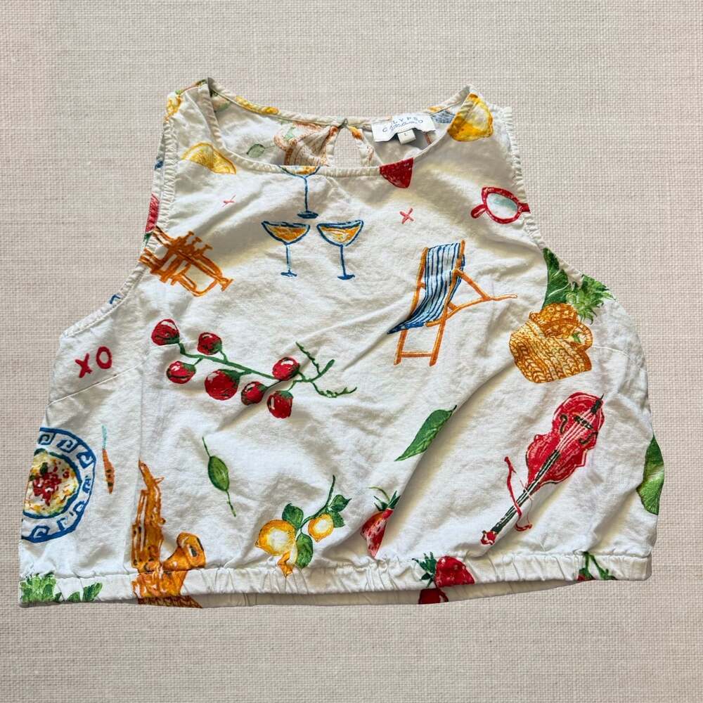 Coastal Italian Market Print Sleeveless Top Womens L Fruit Martini Summer